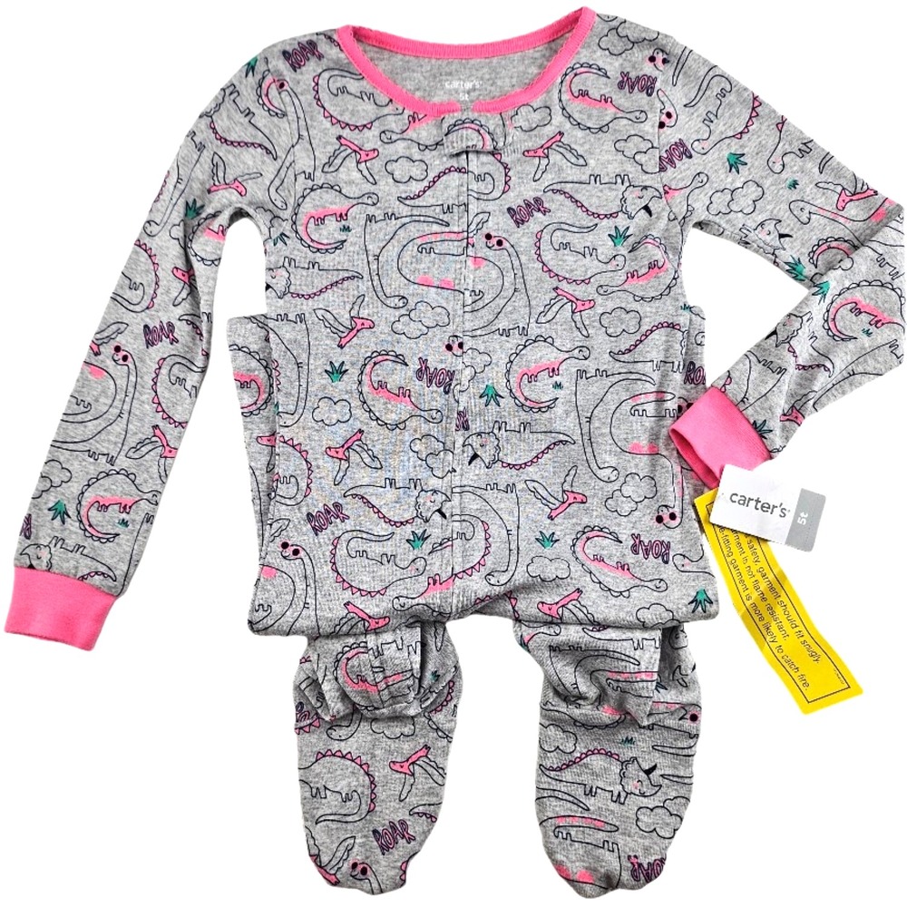 Carter's Toddler 5T Gray Dinosaur Girls Footed Sleeper Cotton Pink 1pc Pajamas